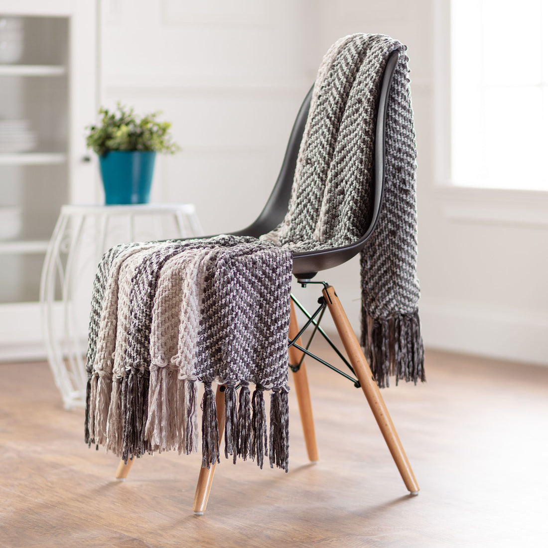 Striped Knit Chenille Throw Blanket