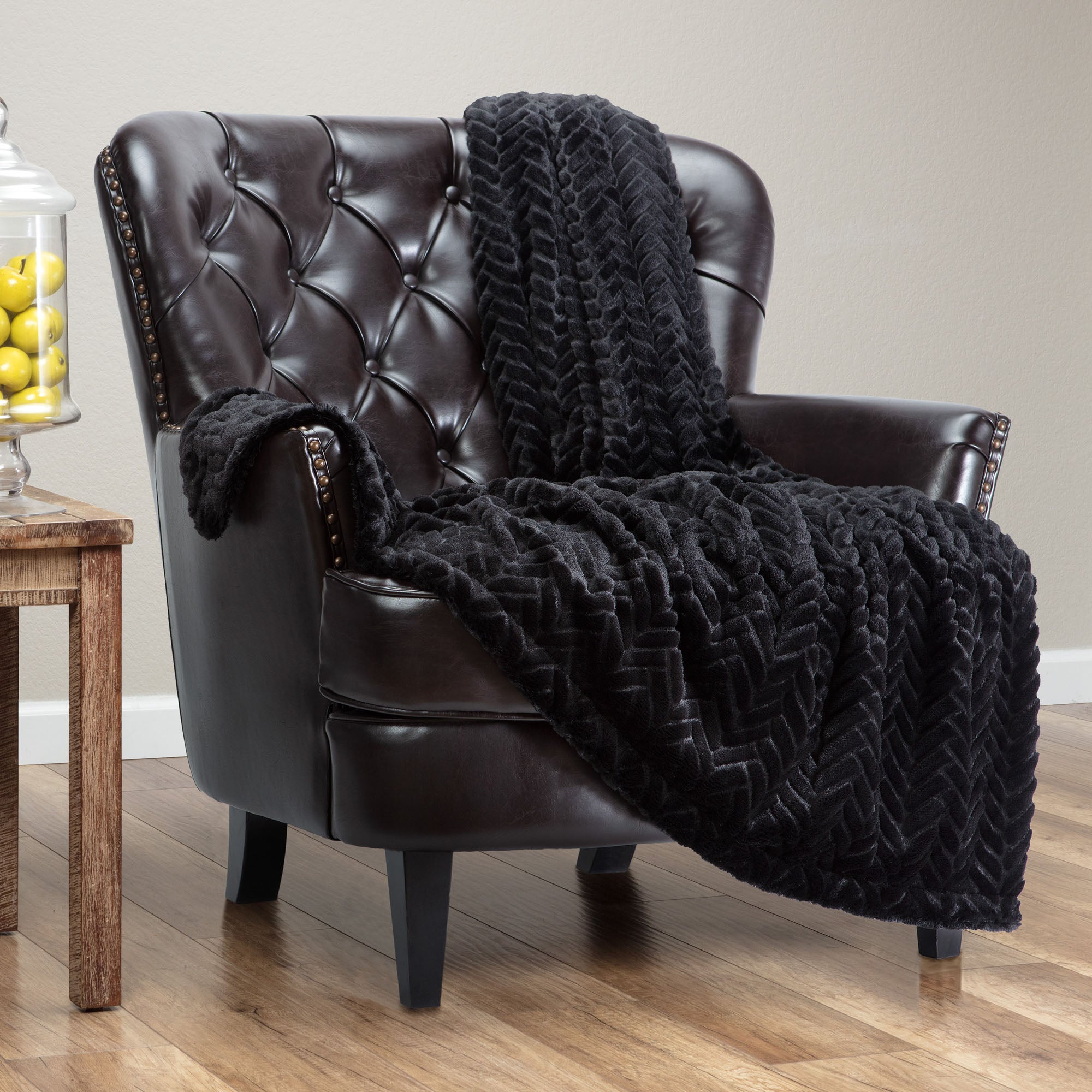 Embossed Faux Fur Throw Blanket Chanasya