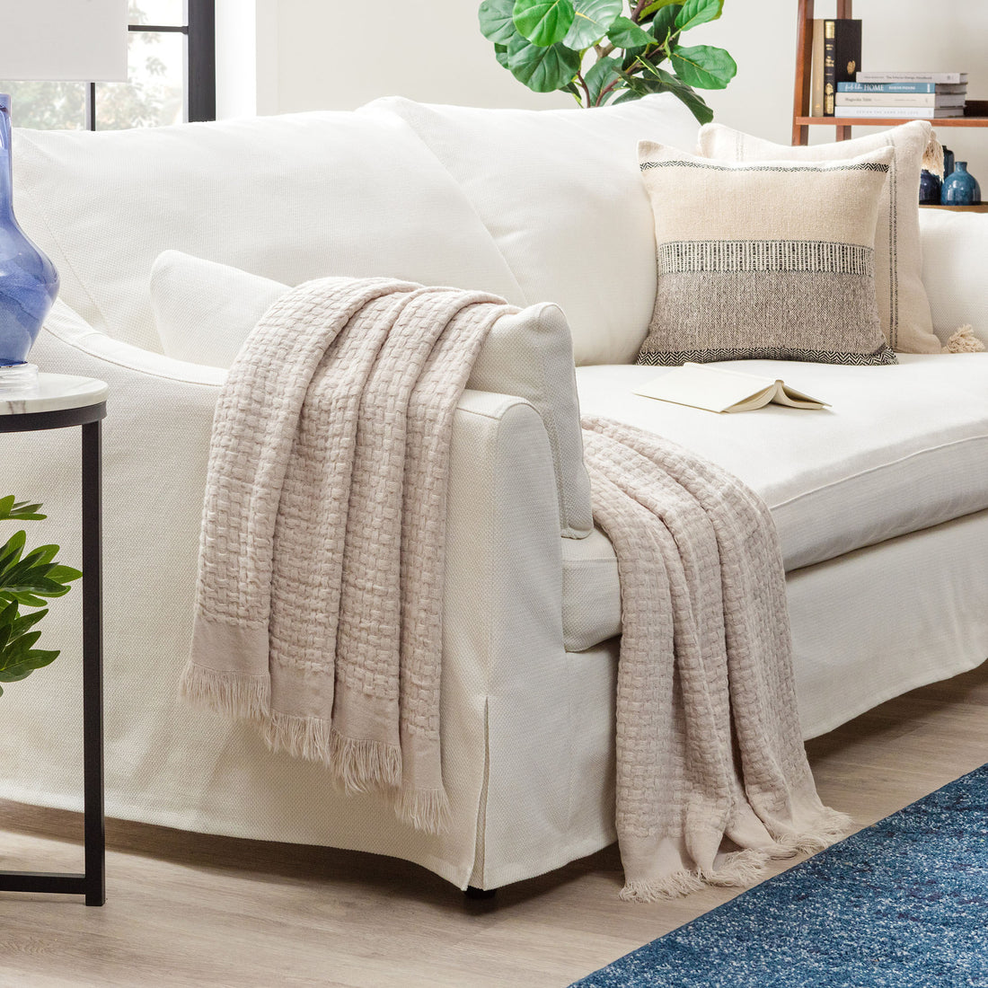 Waffle Fringe Throw Blanket Chanasya