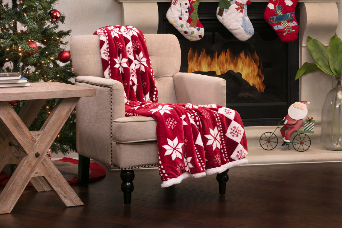 Holiday Sherpa Red Throw Blanket